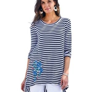 Soft Surroundings Amina Tunic Striped Long Sleeve Top (XL